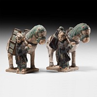 Chinese Ming Green Horse and Attendant Pair