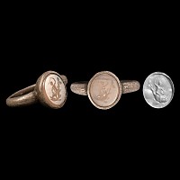 Roman Style Silver Ring with Cupid Riding a Dolphin Gemstone