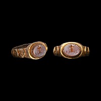Post Byzantine Gilt Silver Ring with Cross Gemstone