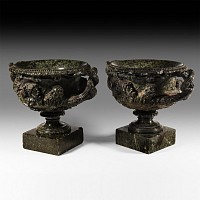 Post Medieval Green Porphyry 'Warwick Vase' Pair