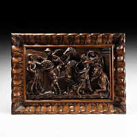 Renaissance Wooden Panel with Horse and Figures