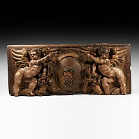 Post Medieval Wooden Panel with Putti