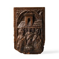 Medieval Wooden Panel with Scene of Birth of Christ