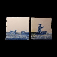 Post Medieval Glazed Ceramic Boating Scene Tile Set