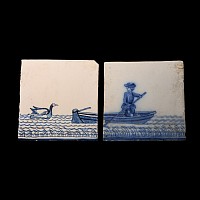 Post Medieval Glazed Ceramic Boat Tile Set