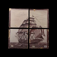 Post Medieval Glazed Ceramic Tile Set with Sailing Vessel