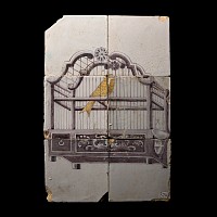 Post Medieval Glazed Ceramic Caged Canary Tile Set