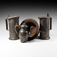 Post Medieval Pewter Bed Pan and Vessel Group