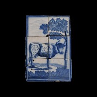Post Medieval Glazed Ceramic Cow in Landscape Tile Set