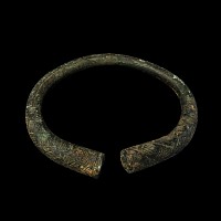 Viking Age Bronze Hatched Panel Bracelet with Trumpet Terminals