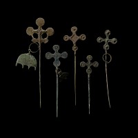 Viking Period Bronze Pin Collection with Lobed Cross Finials
