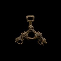 Viking Bronze Bridle Strap Junction with Beast Heads