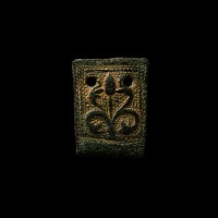 Medieval Gilt Bronze Strap End with Flowering Plant