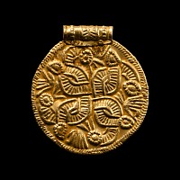 Large Pre-Viking Gold Bracteate Medallion with Interlaced Snakes