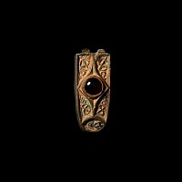 Carolingian Bronze Belt End with Cabochon