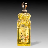 Chinese Glass Snuff Bottle with Figural Scene and Seal Base, Signed Zhou Leyuan