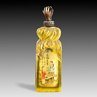 Chinese Glass Snuff Bottle with Figural Scene and Seal Base, Signed Zhou Leyuan