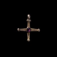 Medieval Silver-Gilt Jewelled Cross with Inscription