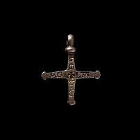 Medieval Silver-Gilt Jewelled Cross with Inscription