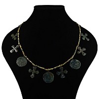 Viking Age Glass Bead Necklace with Bronze Pendants