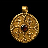 Gold Byzantine Style Pendant with Garnet