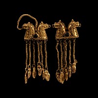 Eastern Greek Gold Horse Earrings with Pendants