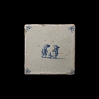 Post Medieval Dutch Glazed Ceramic Tile with Golf Scene