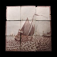 Post Medieval Dutch Glazed Ceramic Ship Tile Set