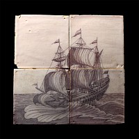 Post Medieval Dutch Glazed Ceramic Boat Tile Set