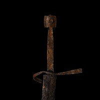 Medieval Iron Schiavonesca Type Sword with Latten Inlaid Crosses