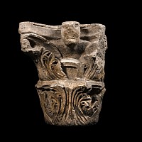 Medieval Stone Column Capital with Lion and Human Face