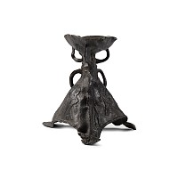 Medieval Pewter Tripod Candlestick with Relief Decoration