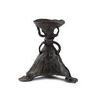 Medieval Pewter Tripod Candlestick with Relief Decoration