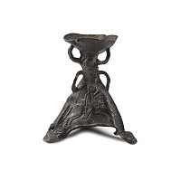 Medieval Pewter Tripod Candlestick with Relief Decoration