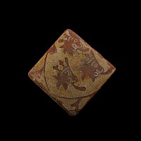 Medieval Glazed Ceramic Tile with Three Crowned Lions in Heraldic Shield