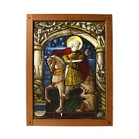 Medieval Stained Glass Panel With Saint Martin on Horseback