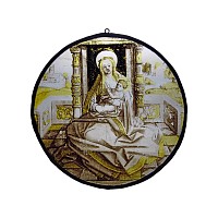 Medieval Stained Glass Panel with Virgin and Child