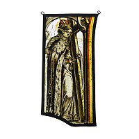 Medieval Stained Glass Panel with a Bishop holding a Cross