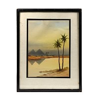 Egyptian Painting of the Nile and Pyramids