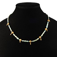 Western Asiatic Turquoise Bead Necklace with Gold Pomegranate Spacers