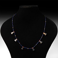 Egyptian Lapis Lazuli Necklace with Papyrus Flower Amulets
