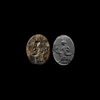 Egyptian Mottled Stone Intaglio with Seated Isis and Horus