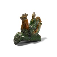 Chinese Glazed Terracotta Man Riding a Cockerel