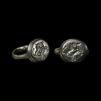 Late Roman Bronze Ring with Lion Attacking a Horse