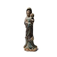Chinese Qing Glazed Ceramic Female With Child