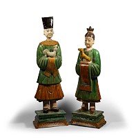 Large Chinese Ming Glazed Ceramic Figure Pair