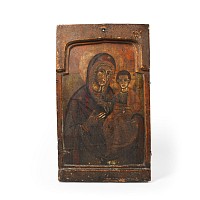 Painted Wooden Icon of Virgin and Child