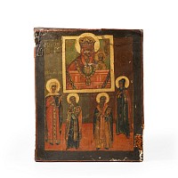 Gilt Painted Wooden Icon Of Virgin and Child