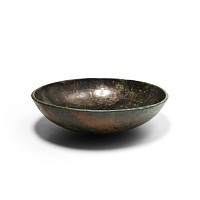 Heavy Egypto-Persian Bronze Phiale with Ibexes, Leonine-Headed Aegis, Pseudo-Cartouches, and Lotus Flowers