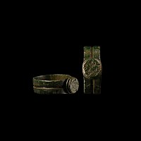 Medieval Bronze Pocket Sundial with Seal of the Arms of France and T S